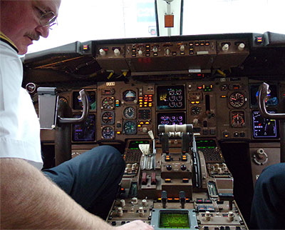A pilot's view of a plane cockpit