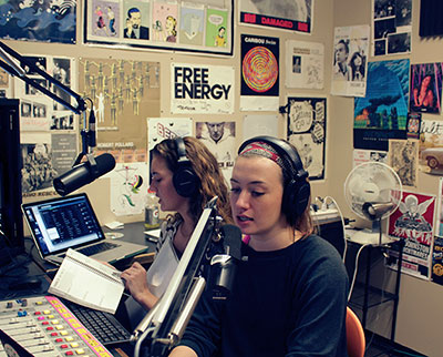Students conducting a radio show for Chico State’s KCSC Radio