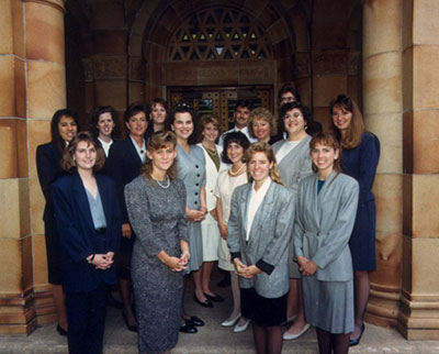 TGC spring 1991 team standing in front of Kendall Hall