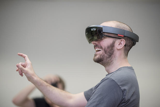 CAGD student Lance Mitchell tries out the HoloLens