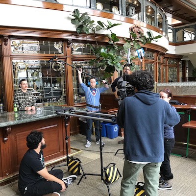 Picture of our film team on site at Sierra Nevada Brewing Co. gettting their first shots for the Bottleshop Video in the tasting room.